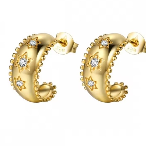 Gold Star Embellished mini C-hoop Earrings - Picture 1 of 8